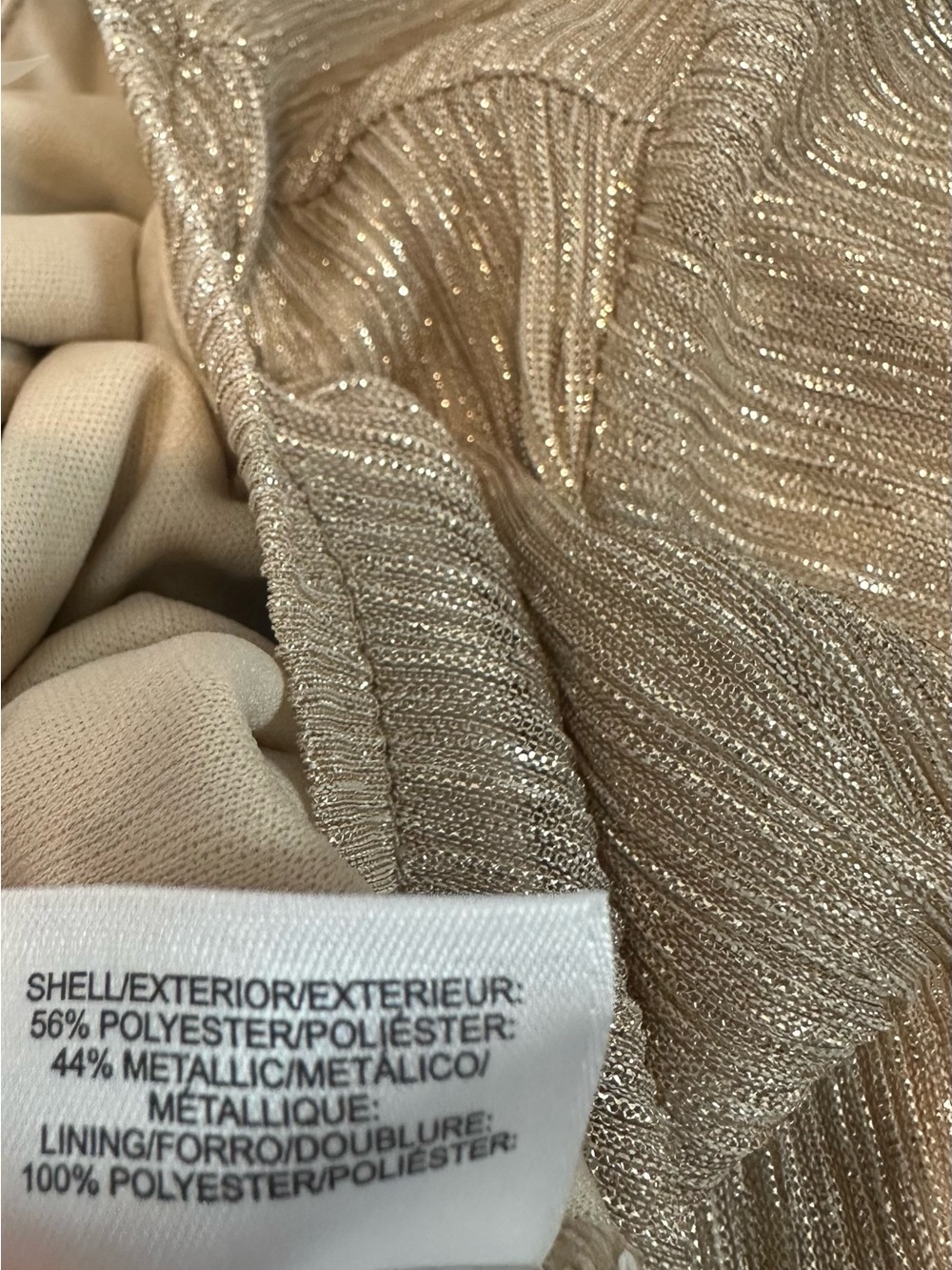 Anne Klein Long-Sleeve Metallic Gold Pleated Maxi with Tie - Picture 7 of 7